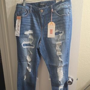 Wax Jean Distressed Light Blue Skinny Crop Jeans Size 16